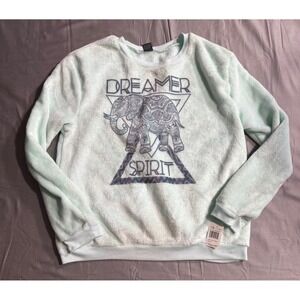 Cold Crush Womens Mint Green Dreamer Spirit Elephant Fuzzy Fleece Sweatshirt M